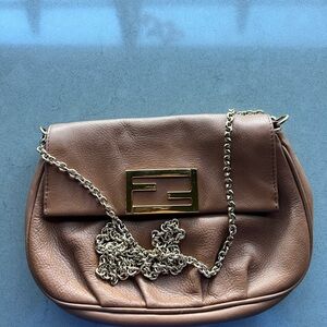 Fendi Brown Leather Chain Shoulder Bag